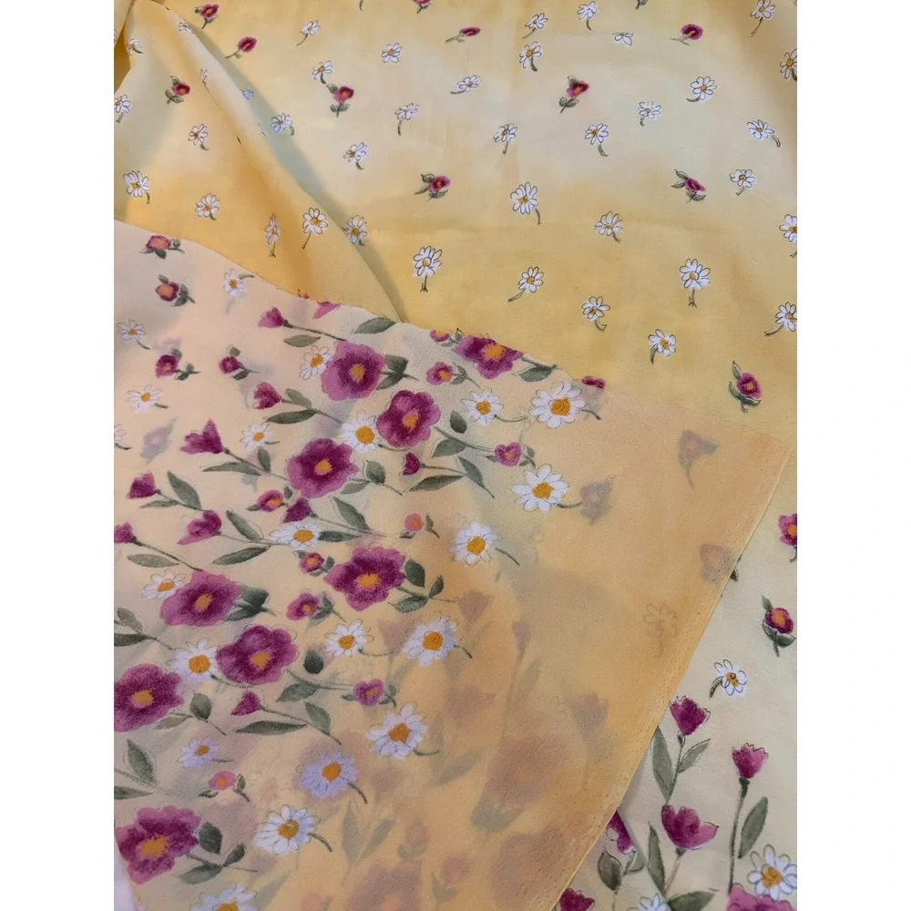 Vintage new Yellow Silk Flowers Fabric sheer 35